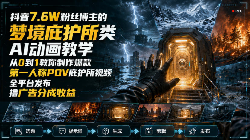 抖音7.6W粉丝博主的梦境庇护所类AI动画教学,从0到1教你制作爆款第一人称POV庇护所视频,全平台发布撸广告分成收益-橙心云网创