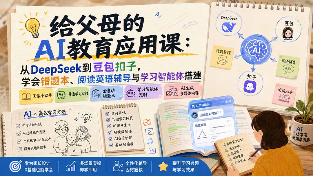 给父母的AI教育应用课：从DeepSeek到豆包扣子，学会错题本、阅读英语辅导与学习智能体搭建-橙心云网创