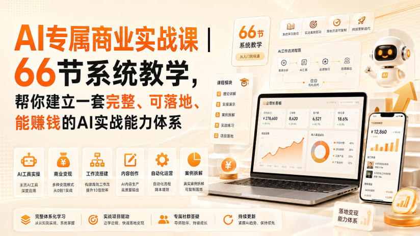 AI专属商业实战课|66节系统教学,帮你建立一套完整、可落地、能賺钱的AI实战能力体系-橙心云网创