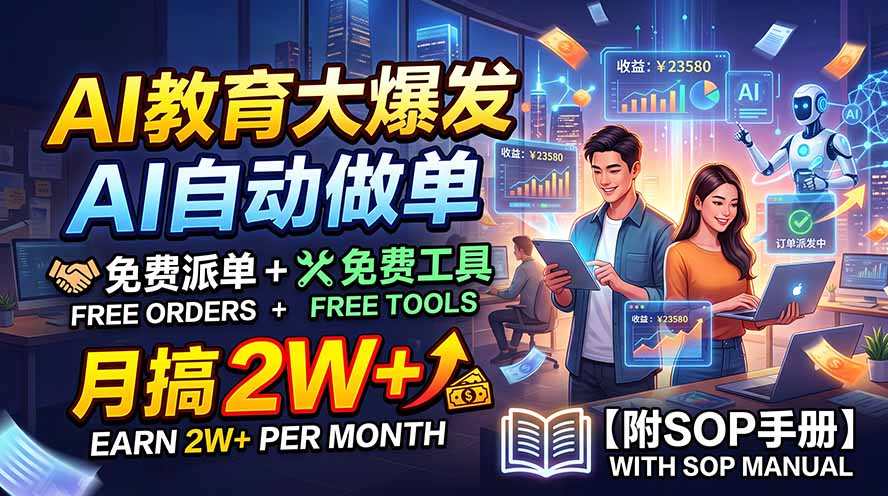 AI教育大爆发,AI自动做单,免费派单+免费工具,月搞2W+【附SOP手册】-橙心云网创