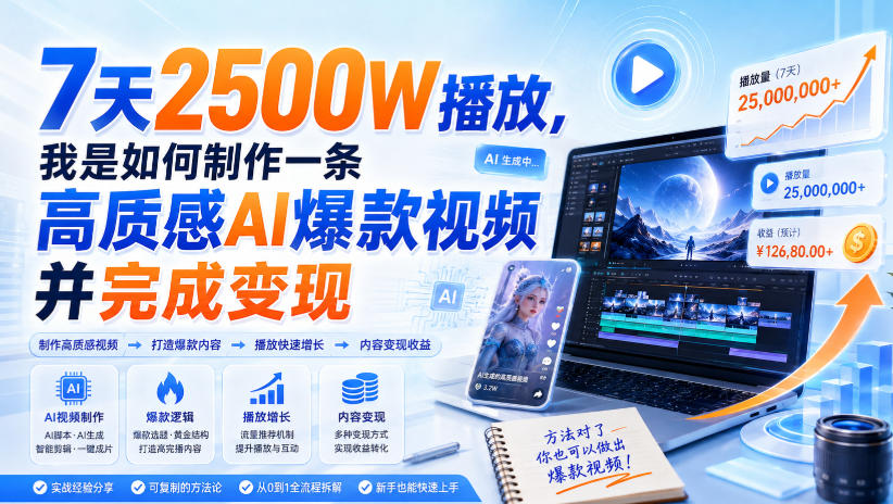 7天2500W播放,我是如何制作一条高质感AI爆款视频并完成变现-橙心云网创