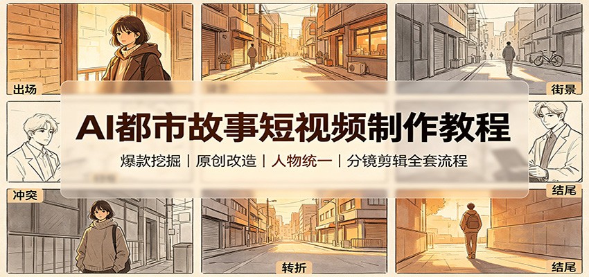 AI都市故事短视频制作教程:爆款挖掘原创改造,人物统一分镜剪辑全套流程-橙心云网创