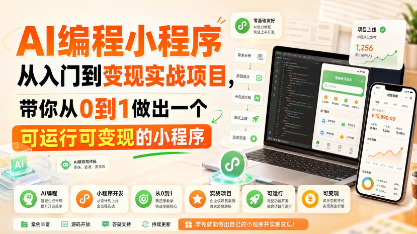AI编程小程序从入门到变现实战项目,带你从0到1做出一个可运行可变现的小程序-橙心云网创