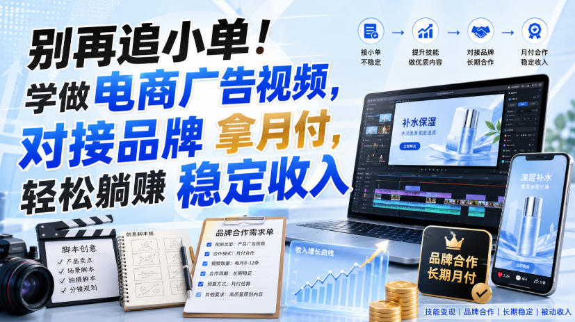 别再追小单!学做电商广告视频,对接品牌拿月付,轻松躺賺稳定收入【原创双语字幕】-橙心云网创