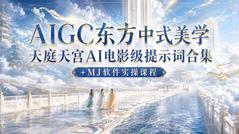 AIGC东方中式美学天庭天宫AI电影级提示词合集+MJ软件实操课程-橙心云网创