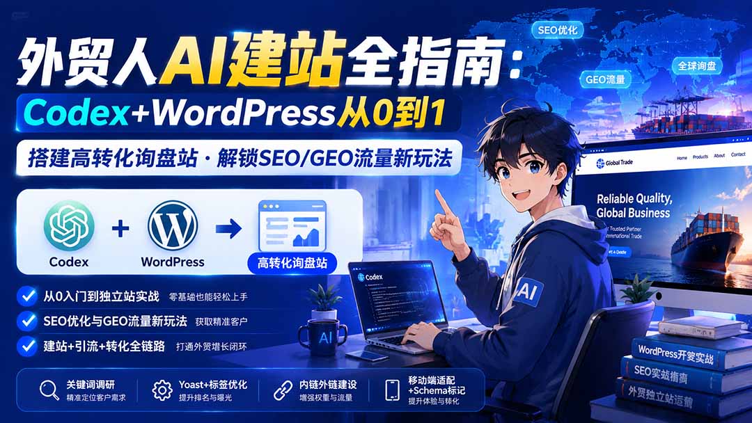 外贸人AI建站全指南:Codex+WordPress从0到1·搭建高转化询盘站·解锁SEO/GEO流量新玩法-更新8月-橙心云网创