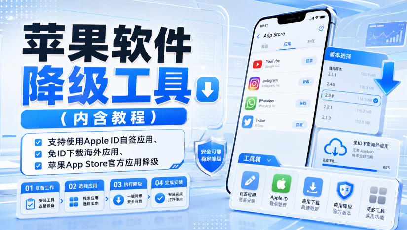 苹果软件降级工具(内含教程)，支持使用Apple ID自签应用、免ID下载海外应用、苹果App Store官方应用降级等-橙心云网创