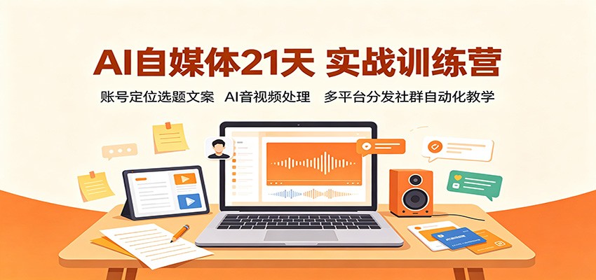 AI自媒体21天实战训练营：账号定位选题文案，AI音视频处理，多平台分发社群自动化教学-橙心云网创