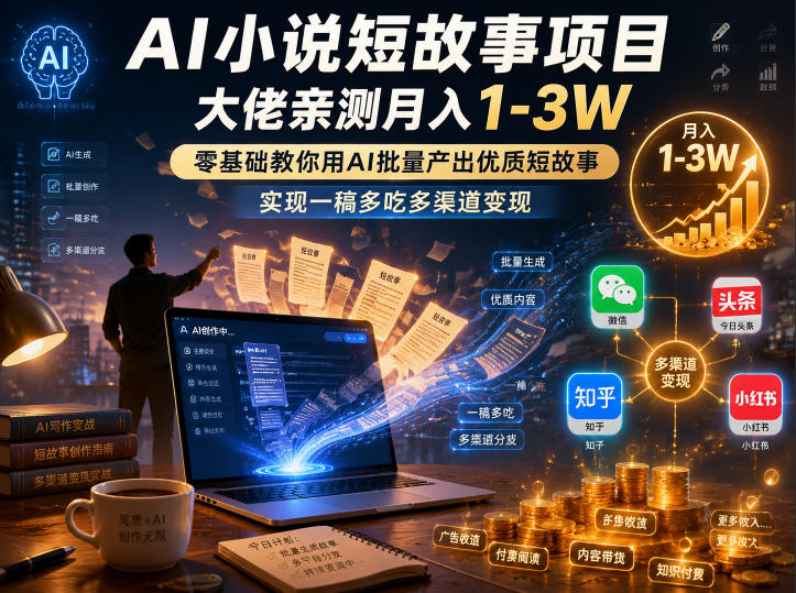 AI小说短故事项目,大佬亲测月入1-3W,零基础教你用AI批量产出优质短故事,实现一稿多吃多渠道变现(更新0824)-橙心云网创