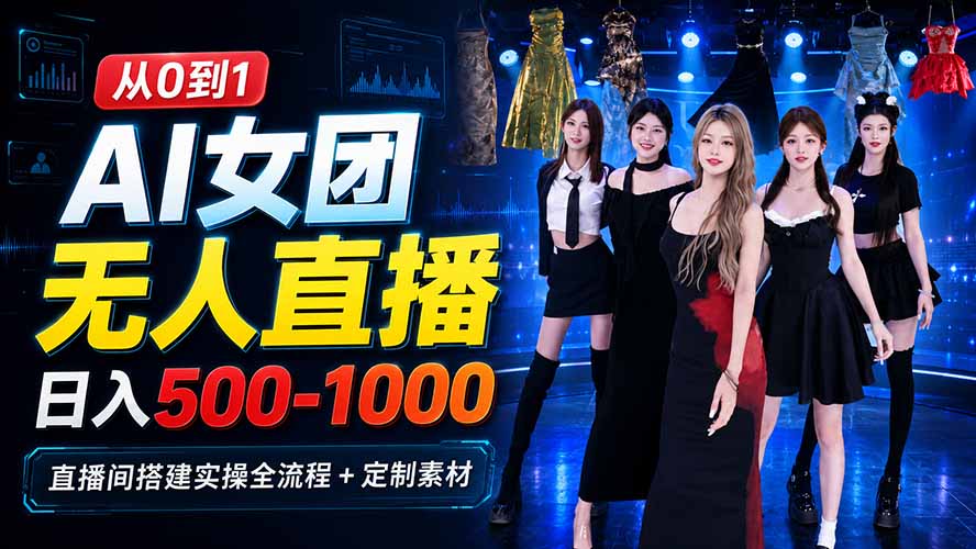 AI 女团无人直播,躺入500-1000每天,直播间搭建实操全流程+定制素材-橙心云网创