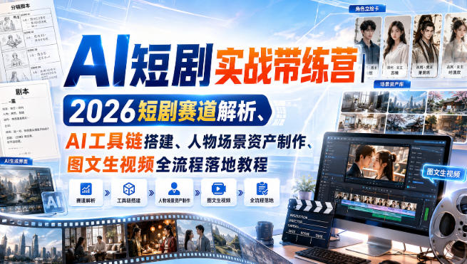 AI短剧实战带练营｜2026短剧赛道解析、AI工具链搭建、人物场景资产制作、图文生视频全流程落地教程-橙心云网创