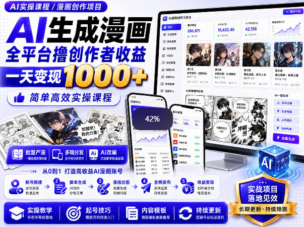 AI生成漫画全平台撸创作者收益内部课程,实操最高单日变现1k+-橙心云网创