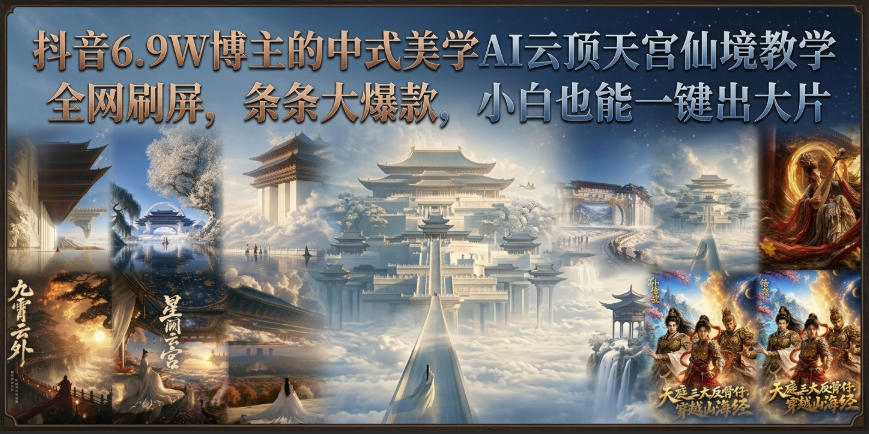 抖音6.9W博主的中式美学AI云顶天宫仙境教学，全网刷屏，条条大爆款，小白也能一键出大片-橙心云网创