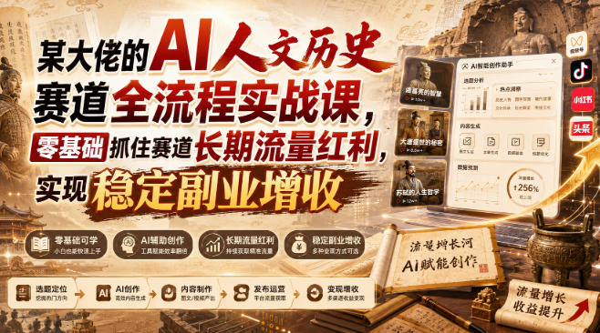 某大佬的AI人文历史赛道全流程实战课,零基础抓住赛道长期流量红利,实现稳定副业增收-橙心云网创