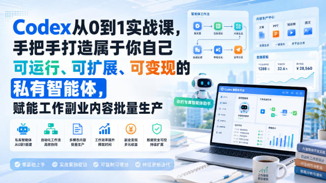 Codex从0到1实战课，手把手打造属于你自己可运行、可扩展、可变现的私有智能体，赋能工作副业内容批量生产-橙心云网创