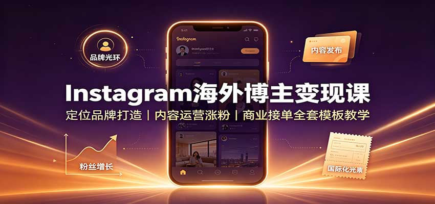 Instagram海外博主变现课：定位品牌打造，内容运营涨粉，商业接单全套模板教学-橙心云网创