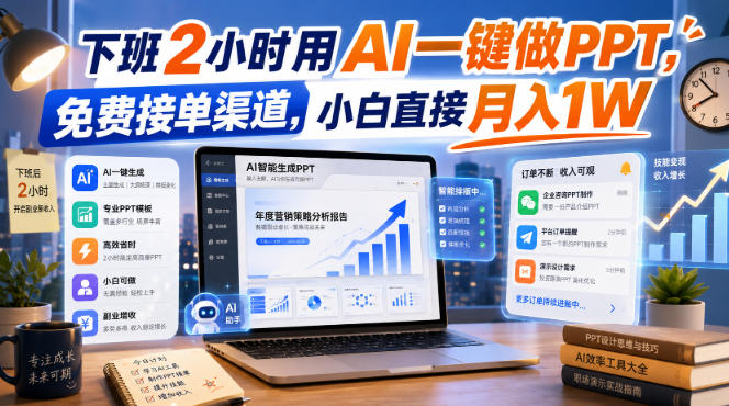 下班2小时用AI一键做PPT，免费接单渠道，小白直接月入1W【揭秘】-橙心云网创