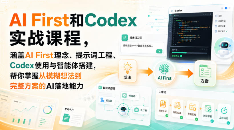 AI First和Codex实战课，涵盖AI First理念、提示词工程、Codex使用与智能体搭建，掌握从模糊想法到完整方案的AI落地能力-橙心云网创