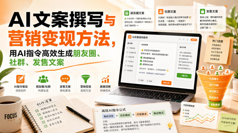 AI文案撰写与营销变现方法，用AI指令高效生成朋友圈、社群、发售文案-橙心云网创