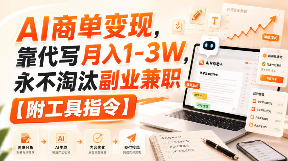 AI商单变现,靠代写月入1-3W,永不淘汰副业兼职【附工具指令】【揭秘】-橙心云网创