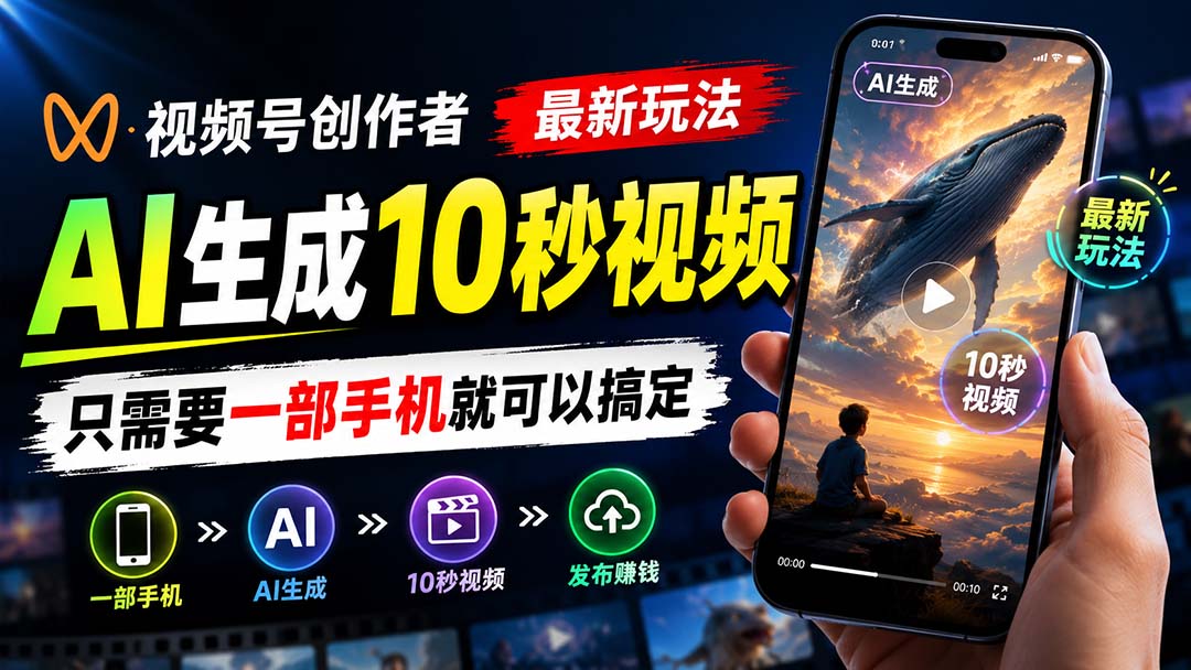 视频号创作者最新玩法,AI生成10秒视频,只需要一部手机就可以搞定-橙心云网创