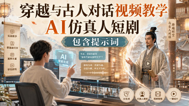 穿越与古人对话视频教学，AI仿真人短剧，包含提示词-橙心云网创