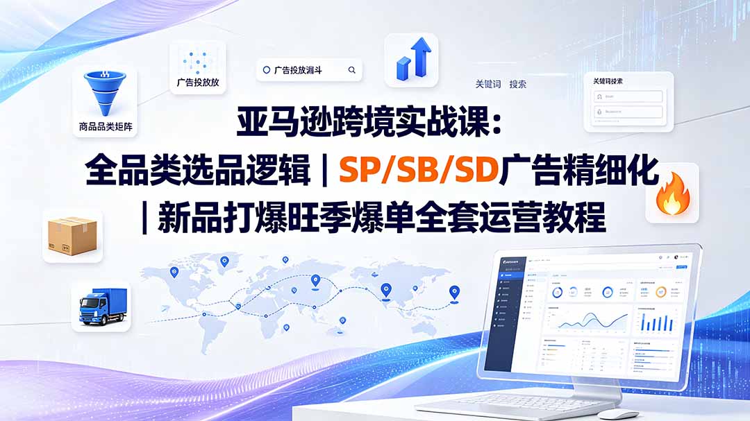 亚马逊跨境实战课-更新8月：全品类选品逻辑｜SP/SB/SD广告精细化｜新品打爆旺季爆单全套运营教程-橙心云网创
