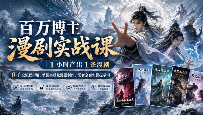 百万博主漫剧实战课|1小时产出1条漫剧,0‑1全流程拆解,掌握高质量漫剧制作,配套全套实操提示词-橙心云网创