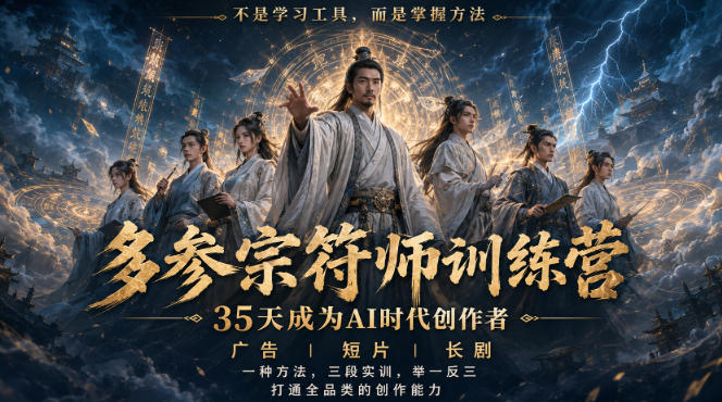 多参宗符师训练营,35天成为AI时代创作者,广告|短片|长剧,一种方法,三段实训,举一反三,打通全品类的创作能力-橙心云网创