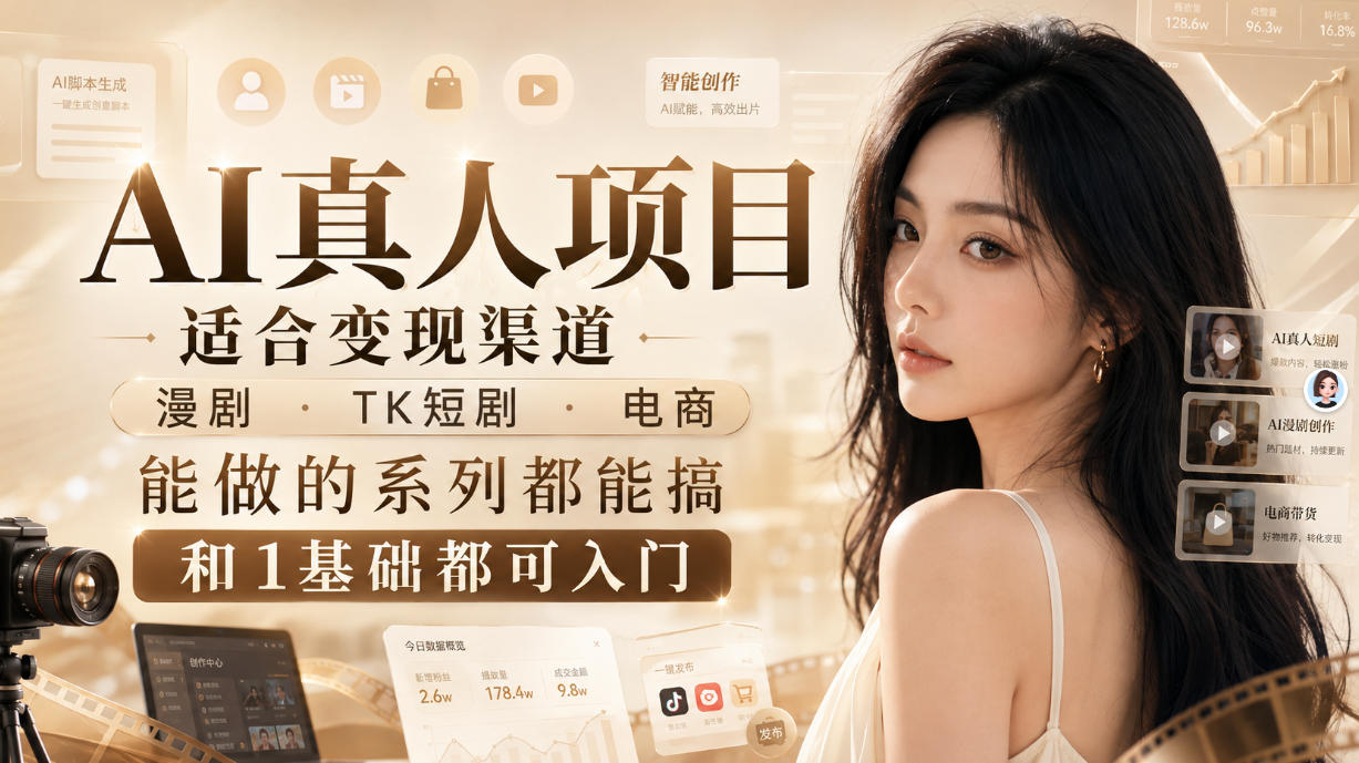 AI真人项目,适合变现渠道,漫剧,TK短剧,电商,能做的系列都能搞,0和1基础都可入门-橙心云网创