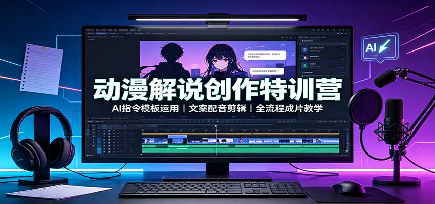动漫解说创作特训营:AI指令模板运用,文案配音剪辑,全流程成片教学-橙心云网创