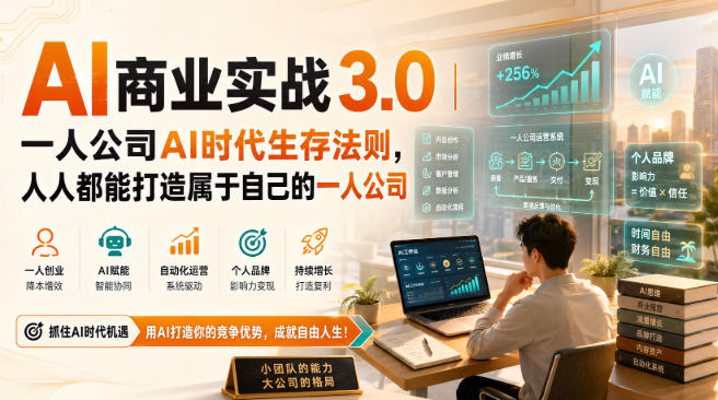 AI商业实战3.0|一人公司AI时代生存法则,人人都能打造属于自己的一人公司-橙心云网创