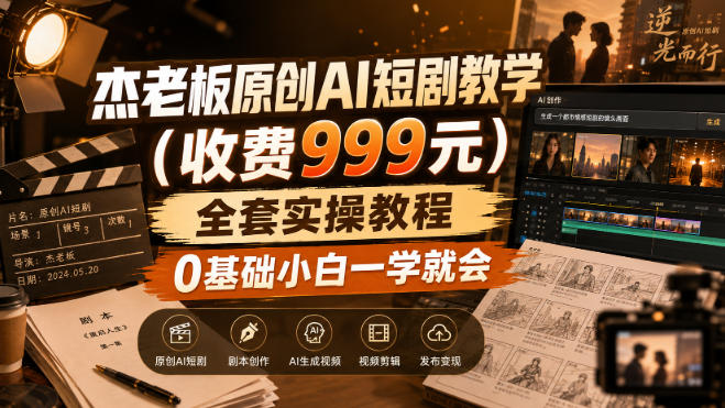 杰老板原创AI短剧教学(收费999元),全套实操教程,0基础小白一学就会,非搬运技术-橙心云网创