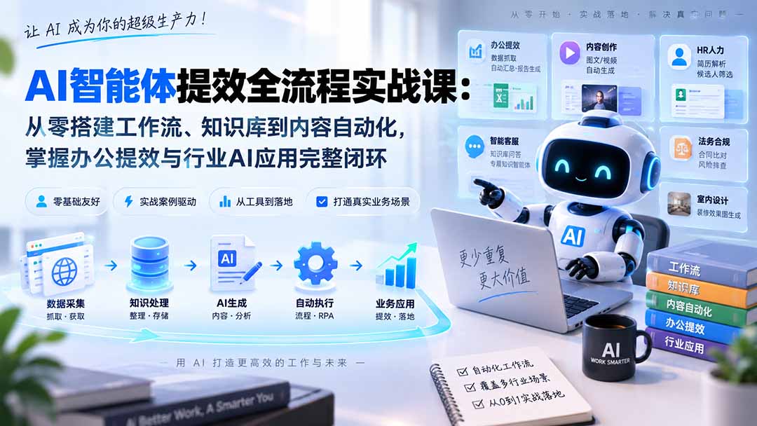 AI智能体提效全流程实战课：从零搭建工作流、知识库到内容自动化，掌握办公提效与行业AI应用完整闭环-橙心云网创