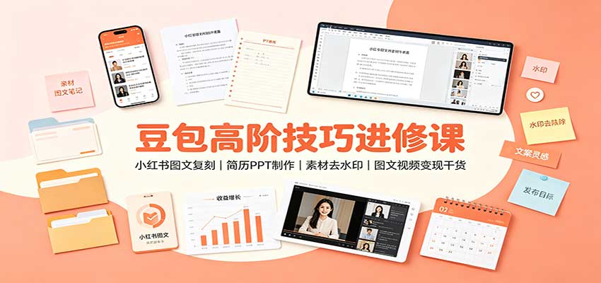 豆包高阶技巧进修课:小红书图文复刻,简历PPT制作,素材去水印,图文视频变现干货-橙心云网创