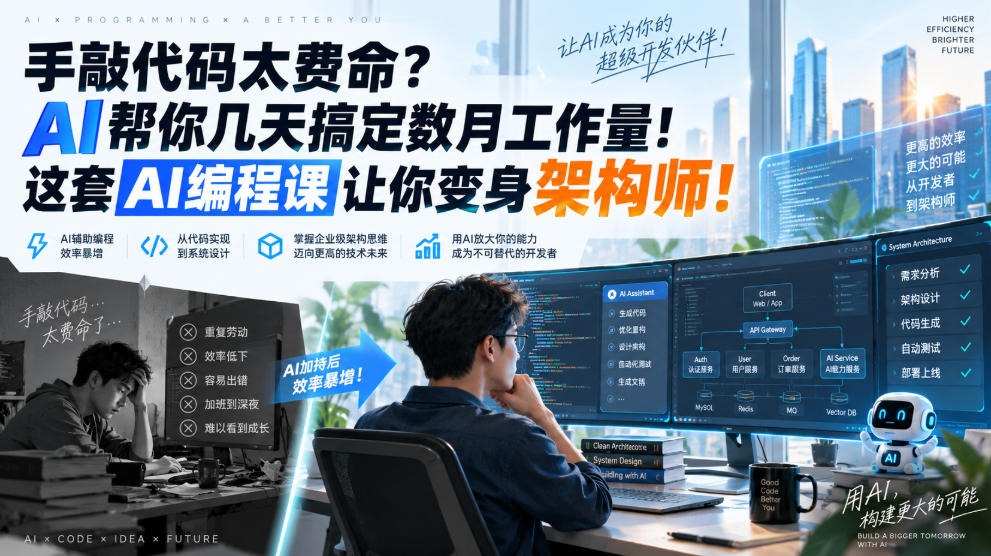 手敲代码太费命？AI帮你几天搞定数月工作量！这套AI编程课让你变身架构师！【原创双语字幕】-橙心云网创