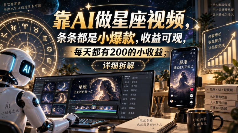 靠AI做星座视频,条条都是小爆款,收益可观,每天都有200的小收益,详细拆解-橙心云网创