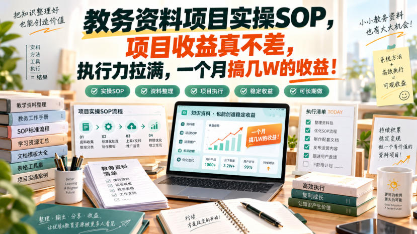 教务资料项目实操SOP,项目收益真不差,执行力拉满,一个月搞几W的收益-橙心云网创