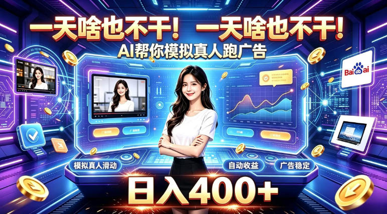 一天啥也不干！AI帮你模拟真人跑广告，稳定日入400+，实现真正被动变现【揭秘】-橙心云网创
