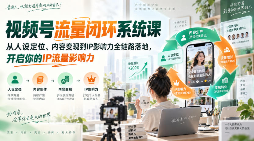 视频号流量闭环系统课,从人设定位、内容变现到IP影响力全链路落地,开启你的IP流量影响力-橙心云网创
