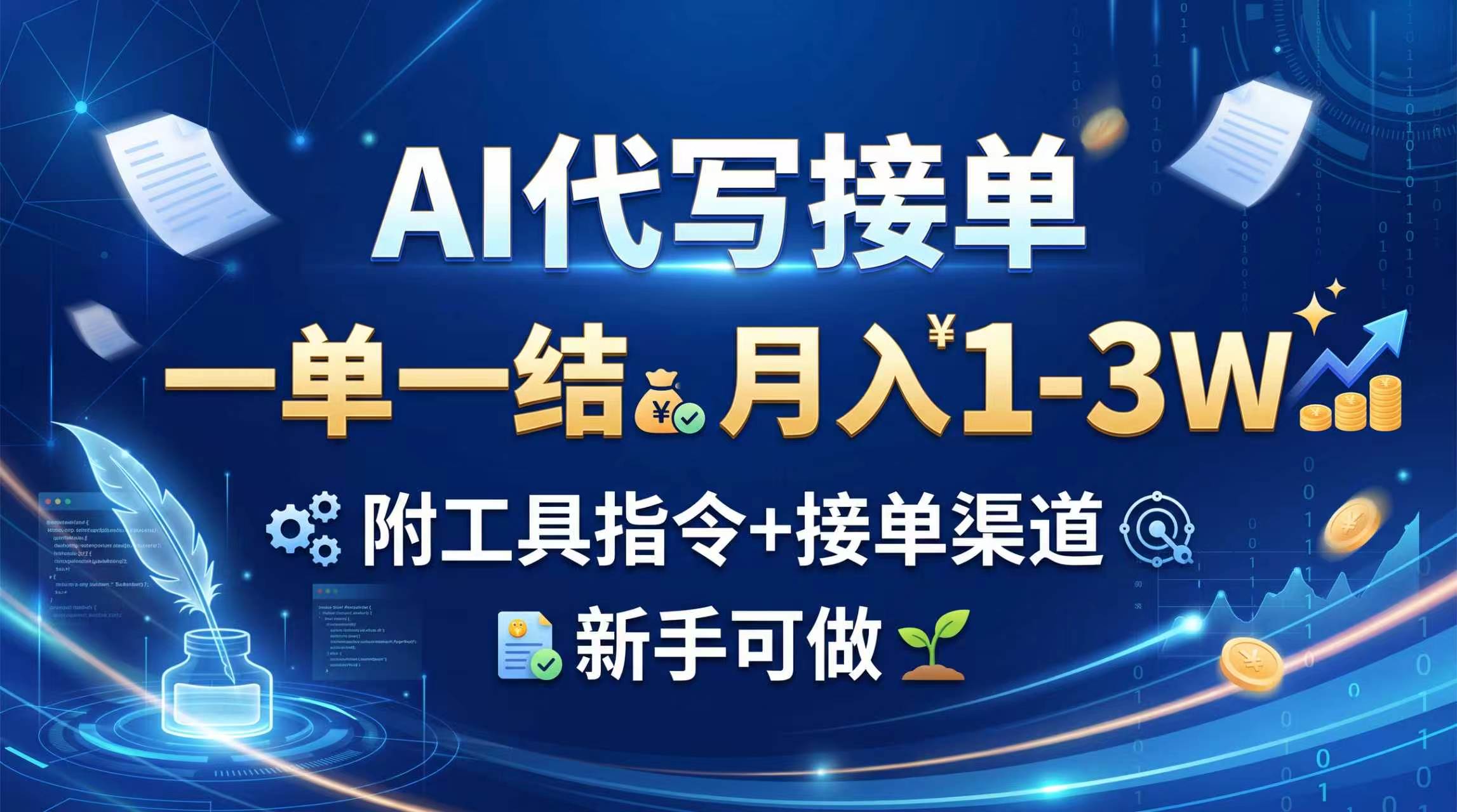 AI代写接单,一单一结,月入1-3W,附工具指令+接单渠道,新手可做-橙心云网创
