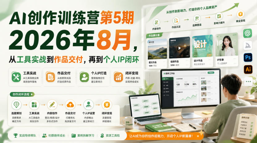 AI创作训练营第5期2026年8月,从工具实战到作品交付,再到个人IP闭环(更新0910)-橙心云网创