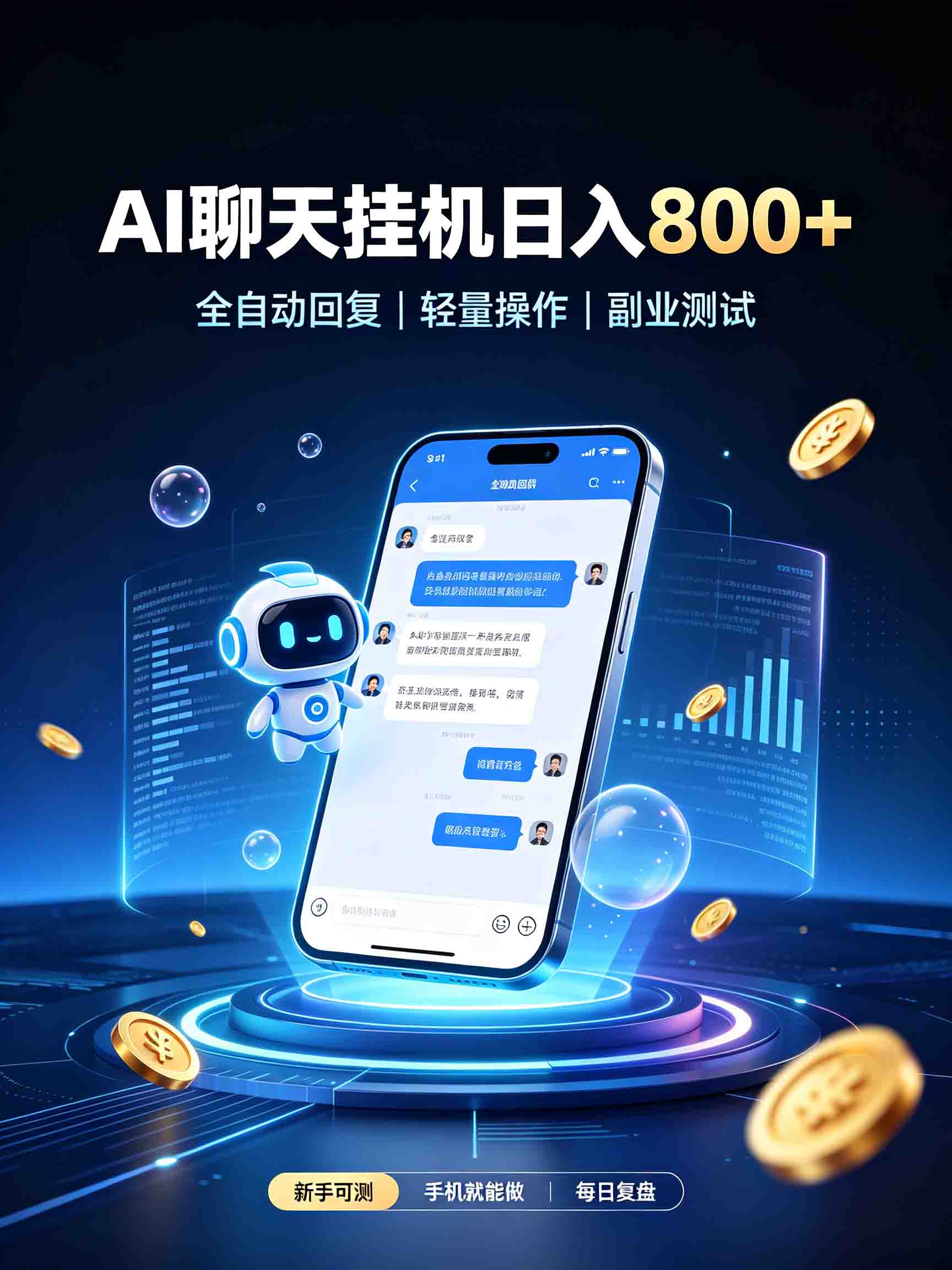 AI聊天挂机，日入800+，适用个人副业，工作室矩阵操作-橙心云网创