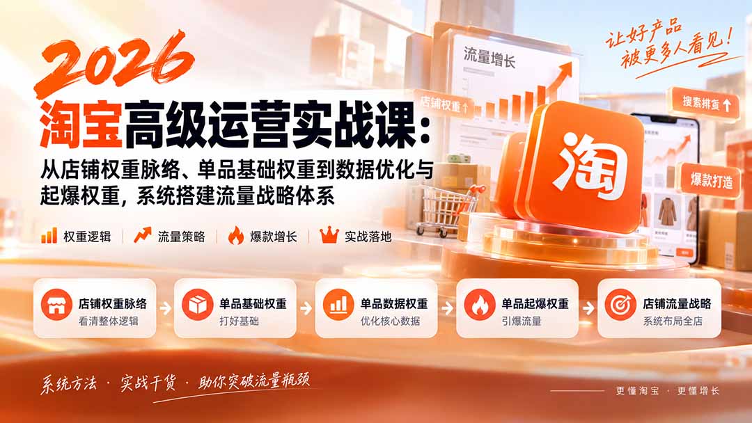 2026淘宝高级运营实战课:从店铺权重脉络、单品基础权重到数据优化与起爆权重,系统搭建流量战略体系-橙心云网创