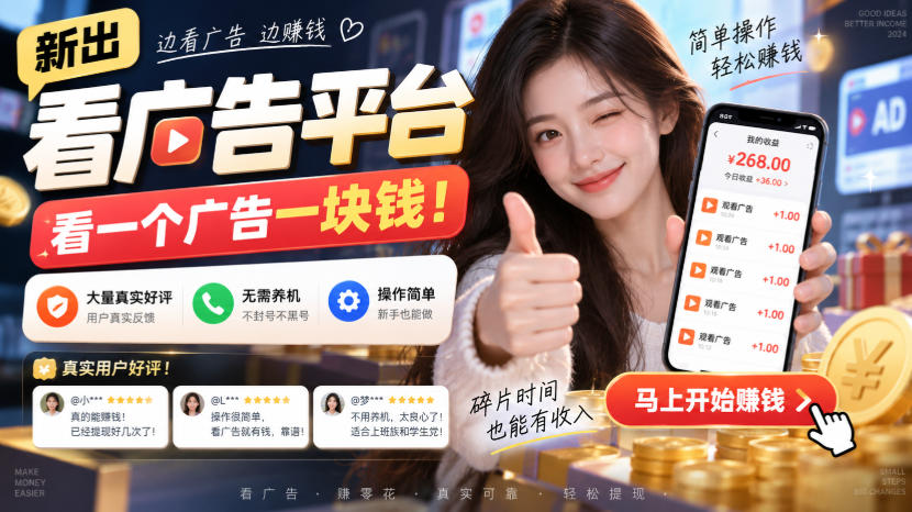 新出看广告平台,看一个广告一块钱,大量真实好评!无需养机、不会黑号,操作简单【揭秘】-橙心云网创