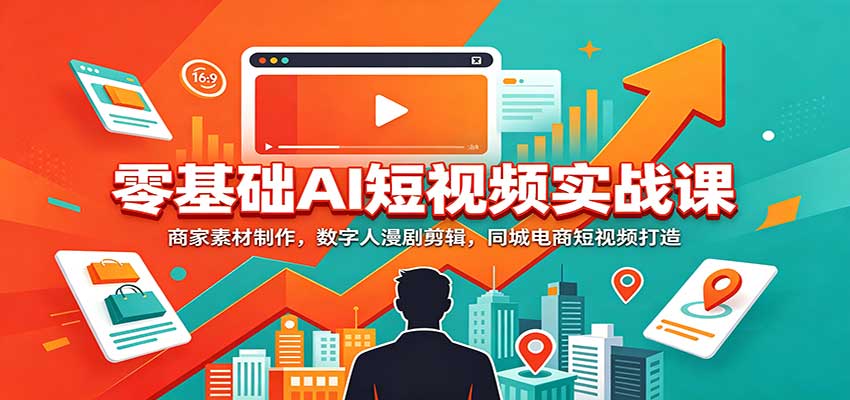 零基础AI短视频实战课：商家素材制作，数字人漫剧剪辑，同城电商短视频打造-橙心云网创