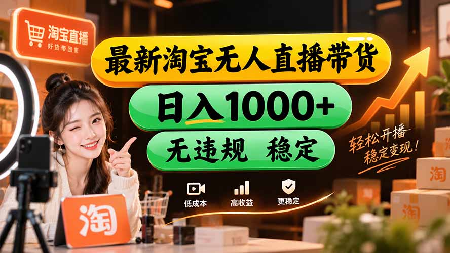 【新技术】淘宝无人直播,独家,日入2K+,无封号,可矩阵,长期稳定-橙心云网创
