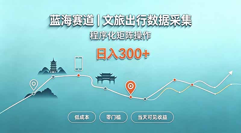 蓝海赛道 文旅出行数据采集 程序化矩阵操作 低成本 零门槛 当天可见收益 日入300+-橙心云网创