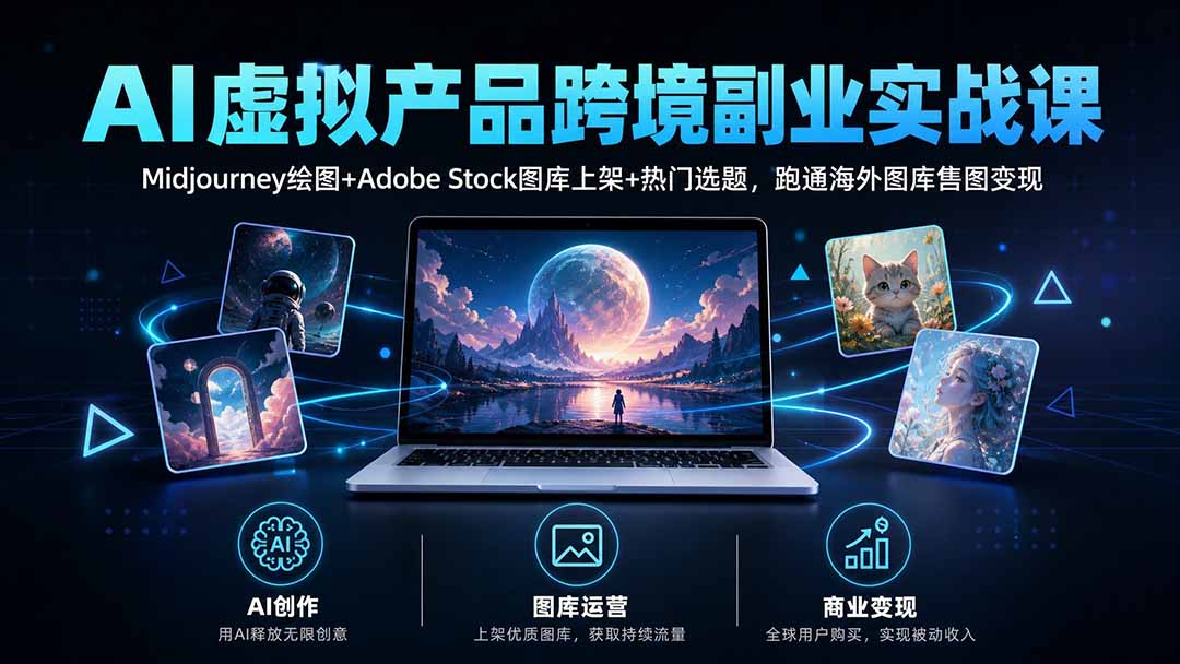 AI虚拟产品跨境副业实战课｜Midjourney绘图+Adobe Stock图库上架+热门选题，跑通海外图库售图变现-橙心云网创