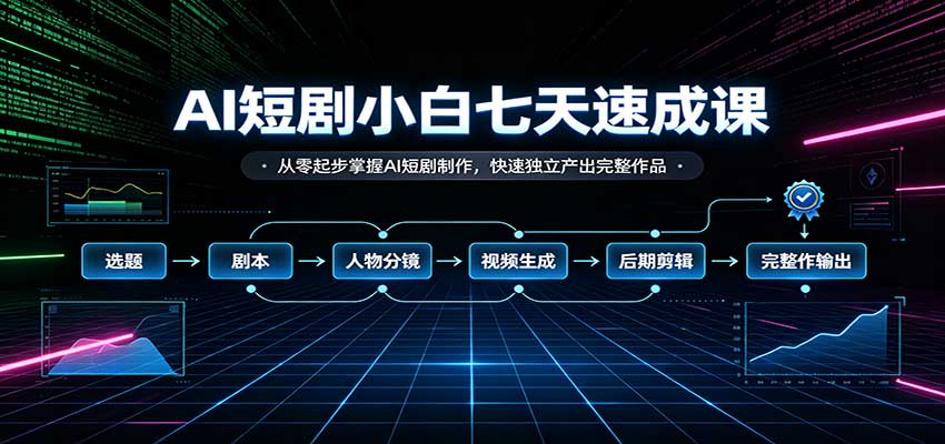 AI短剧小白七天速成课:从零起步掌握AI短剧制作,快速独立产出完整作品-橙心云网创
